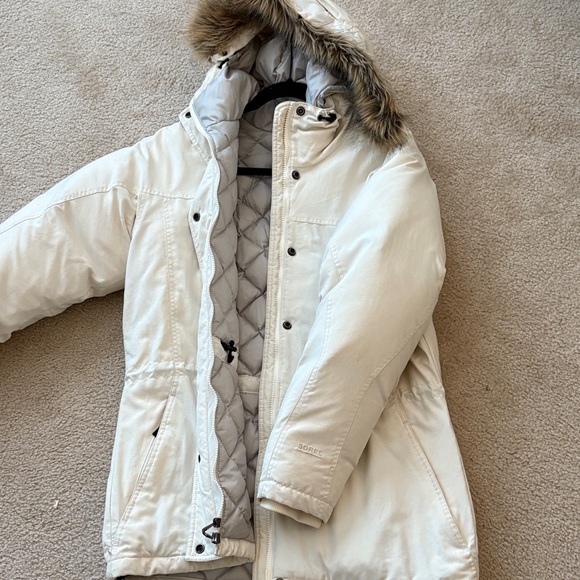 Sorel Women's Cream Ski Jacket with Fur Hood - Picture 1 of 11